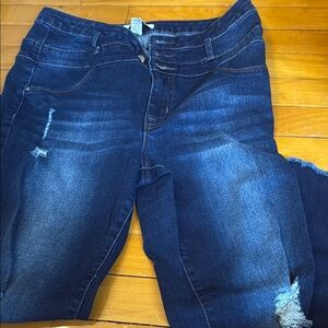 Refuge Blue Skinny Jeans with Distressed Details